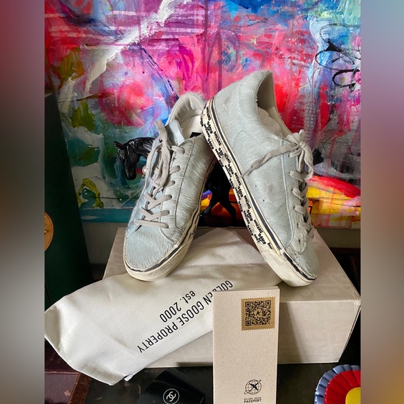 Ultra rare Italian GOLDEN GOOSE Ice Blue CHIC Cowhide Horsey Super Stars 40 💖 - Picture 1 of 14